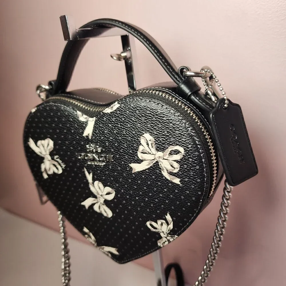 NWT Coach CAA99 Heart Crossbody Bag With Petite Bow Print Black Multi